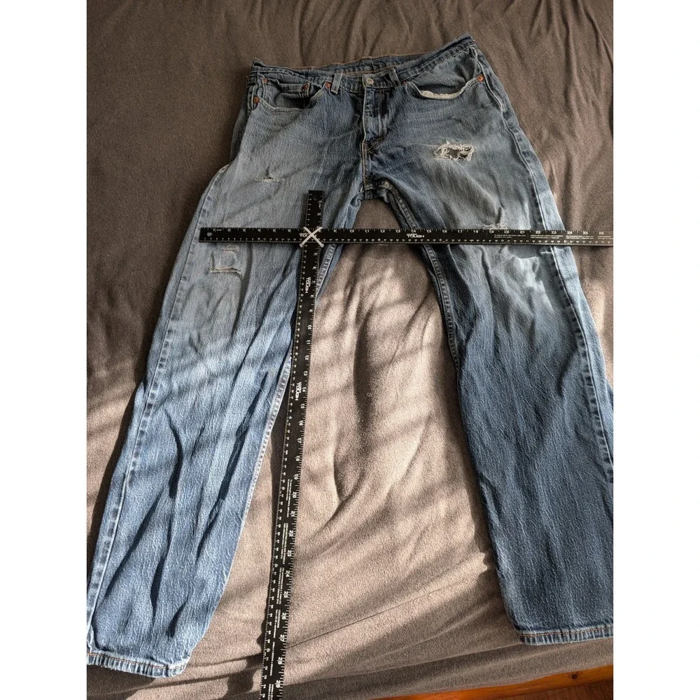 Levis 505 Regular Fit Straight Leg Jeans Medium Wash Distressed Mens 34x32